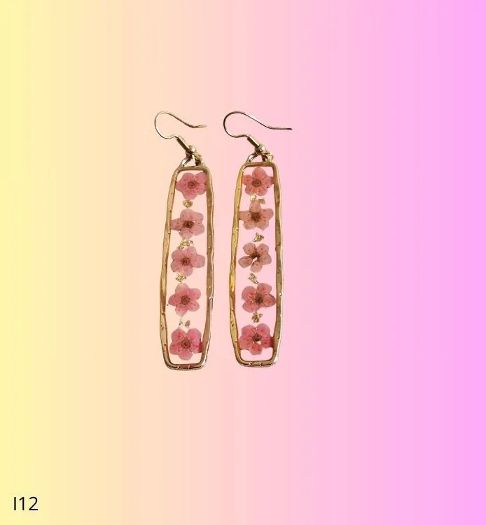Boucles d'oreilles longue fleur rose
