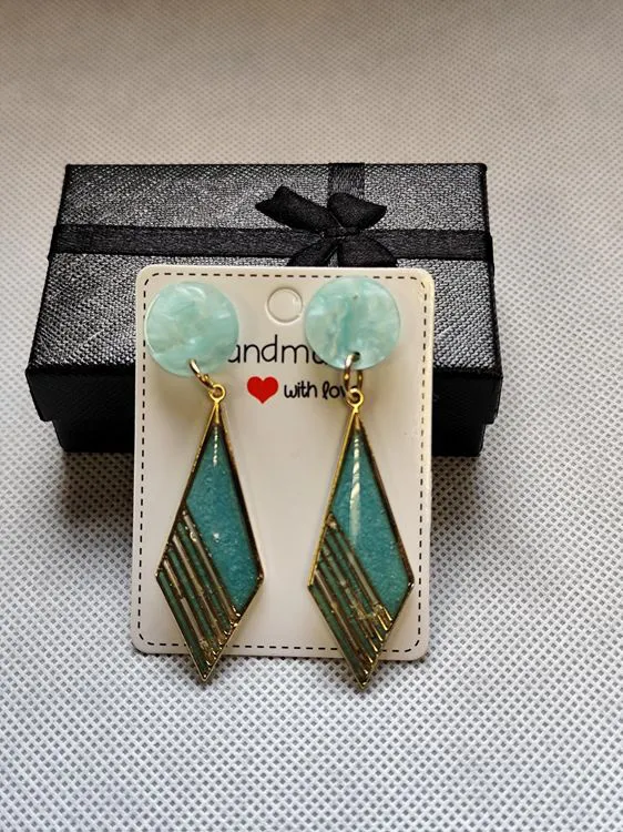 Boucle d'oreilles losange verte